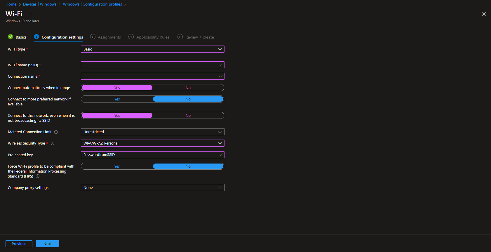 Review and create the Wi-Fi profile